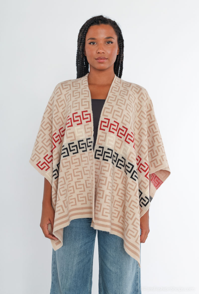 Mayorista Lidy's - Poncho abierto con patrón geométrico de laberinto