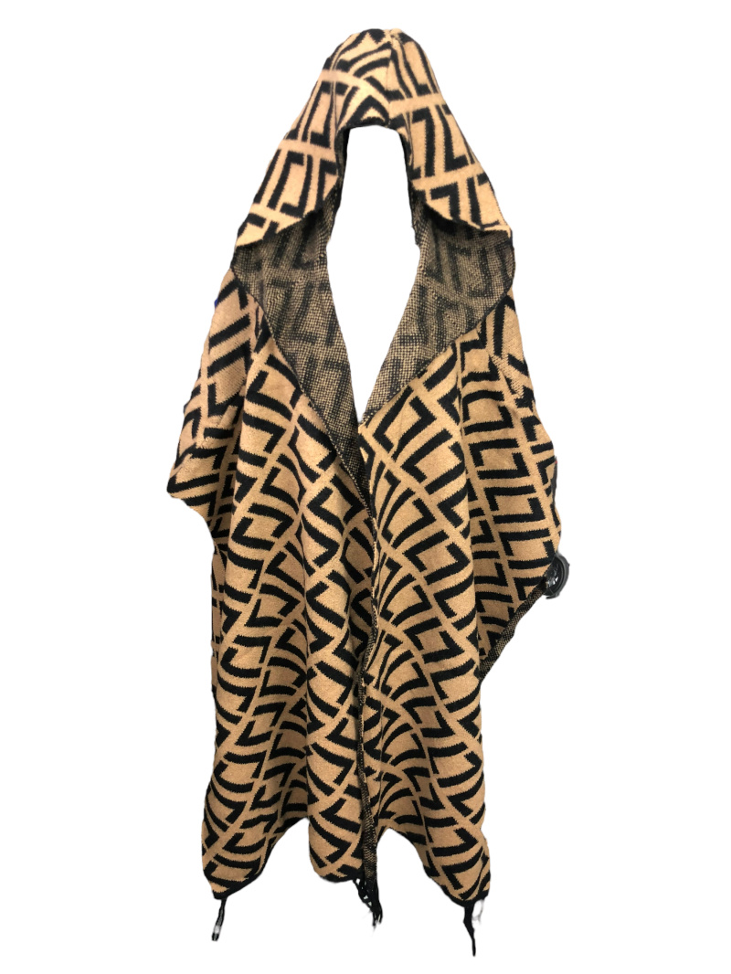 Mayorista Lidy's - Poncho abierto con estampado geométrico, capucha y flecos