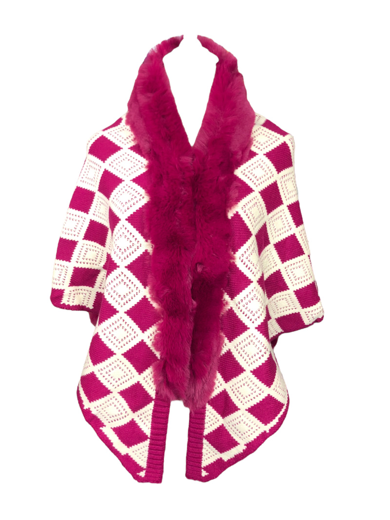 Mayorista Lidy's - Poncho de rombos con cuello de piel sintética y borlas