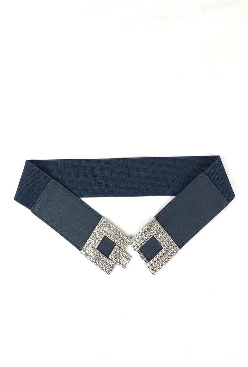 Grossiste Lidy's - Ceinture élastique à boucle double carré argenté texturé