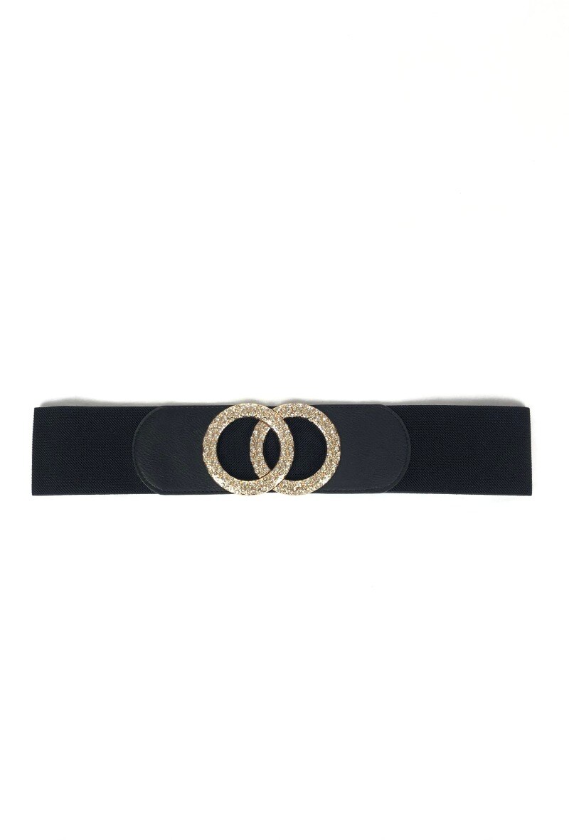 Grossiste Lidy's - Ceinture élastique à boucle double ronde dorée martelée