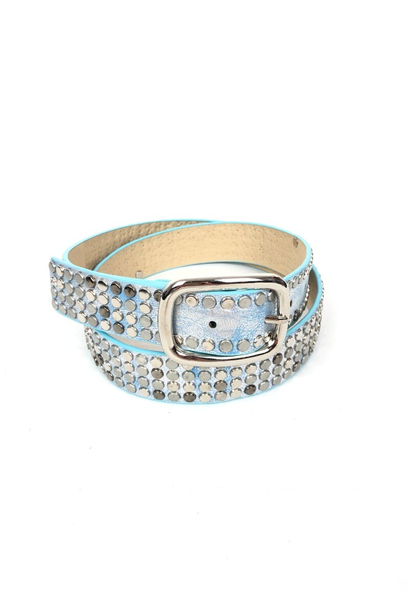 Wholesaler Lidy's - Belt with metal studs and aged silver rectangular buckle