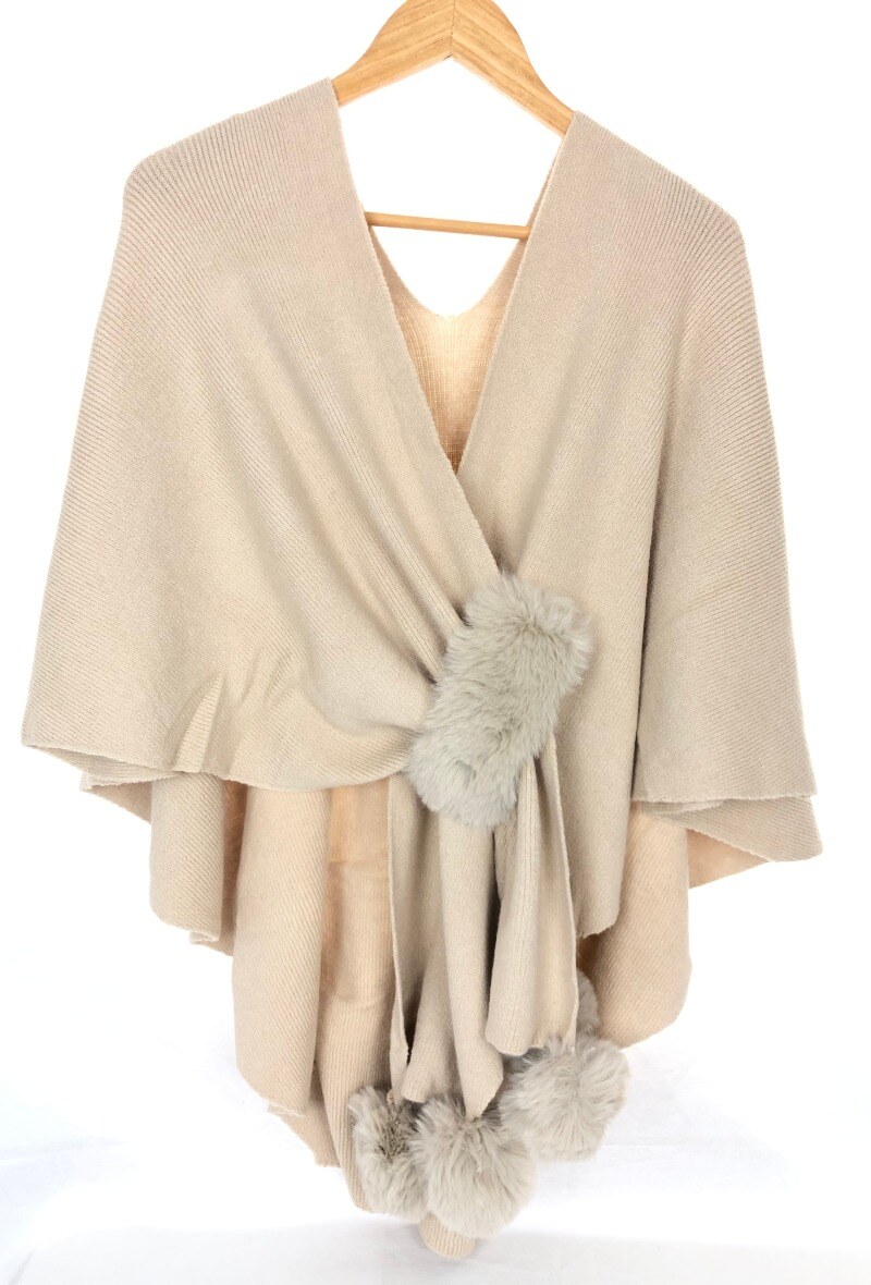 Wholesaler Lidy's - Poncho with faux fur pom-poms