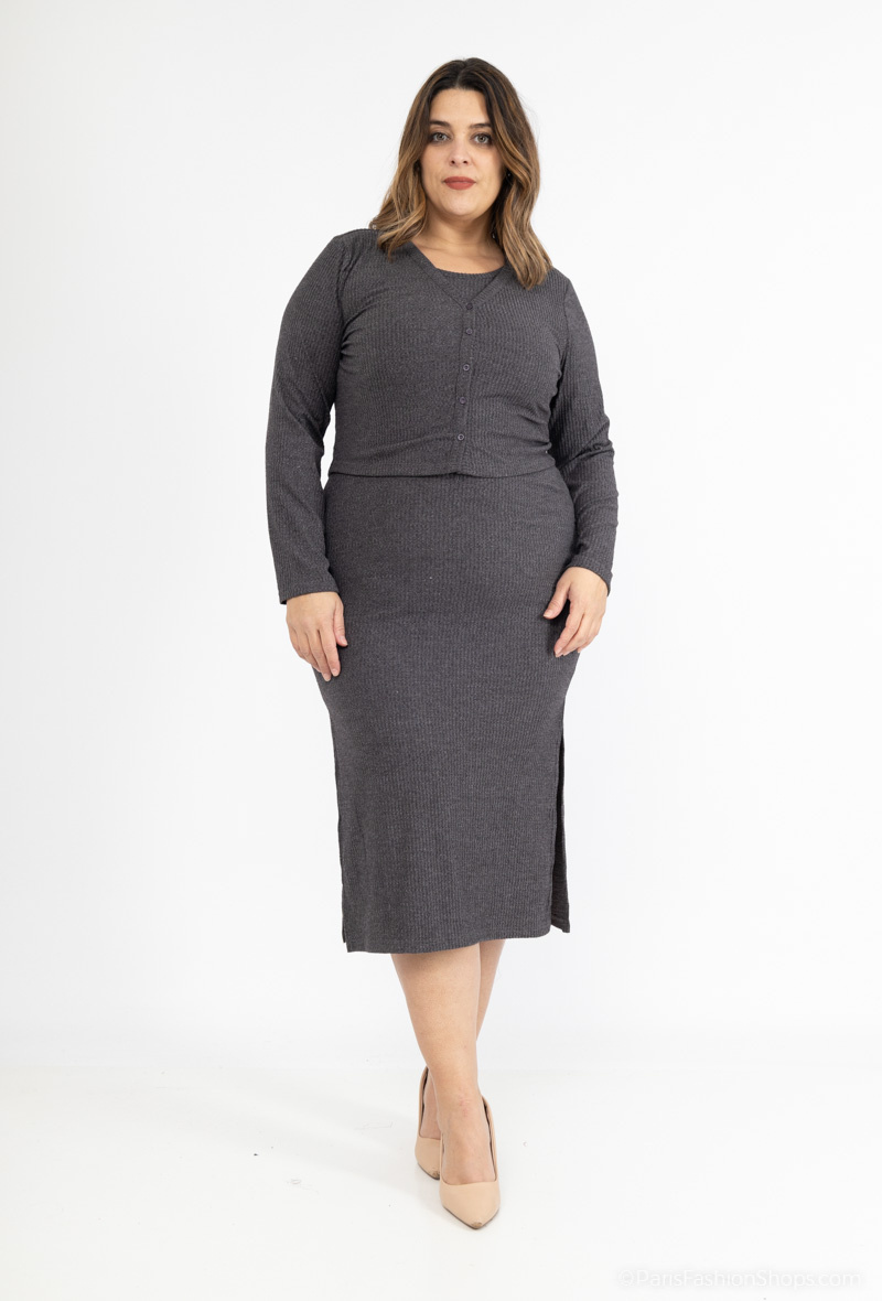 Grossiste Lilie Plus - Ensemble robe bretelle avec un gilet grande taille
