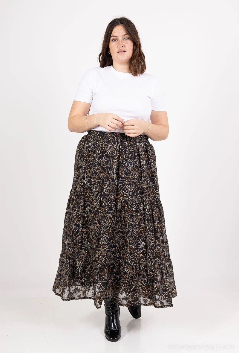 Grossiste Lilie Plus - Jupe longue grande taille à imprimé tendance