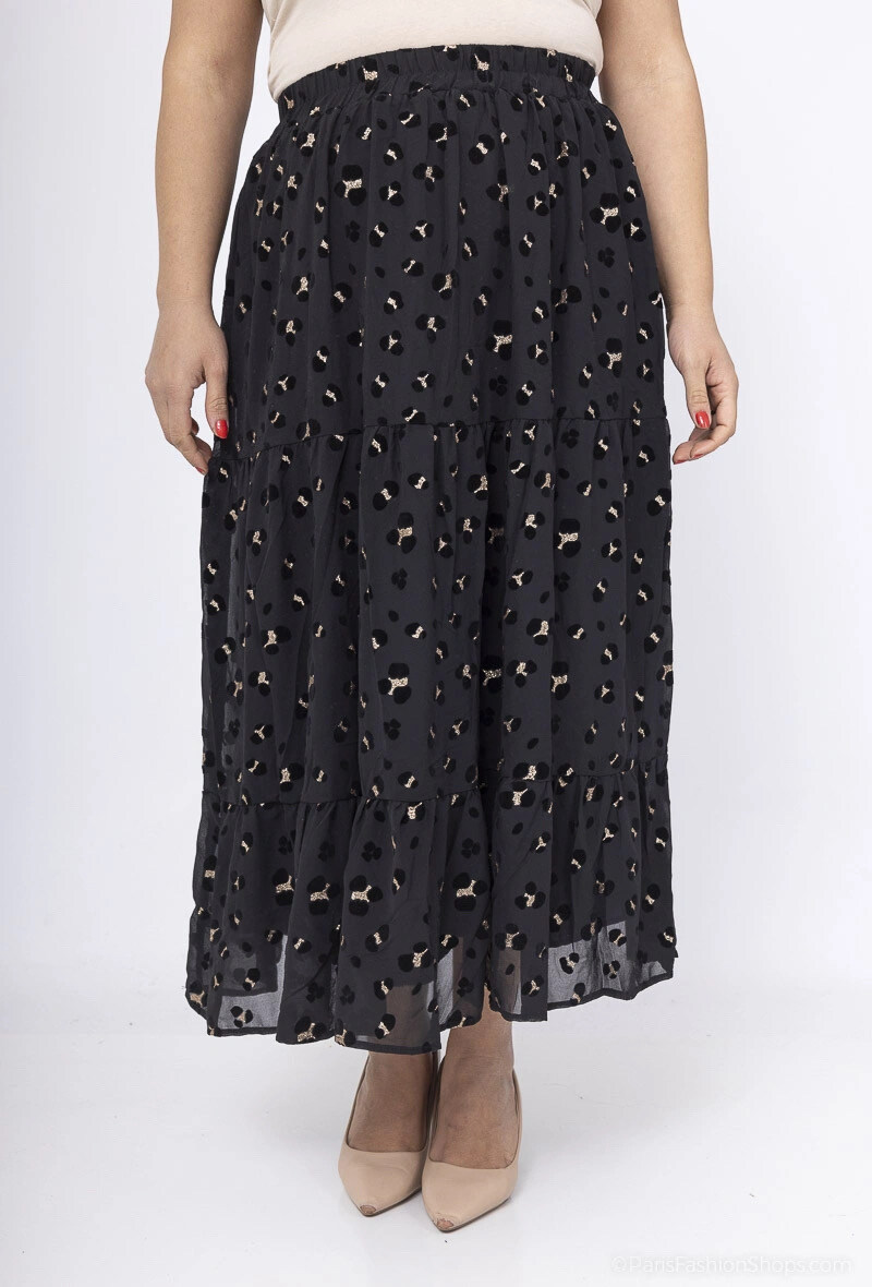 Grossiste Lilie Plus - Jupe automnale en polyester, imprimé animalier avec touches de velours, taille plus lxl xlxxl