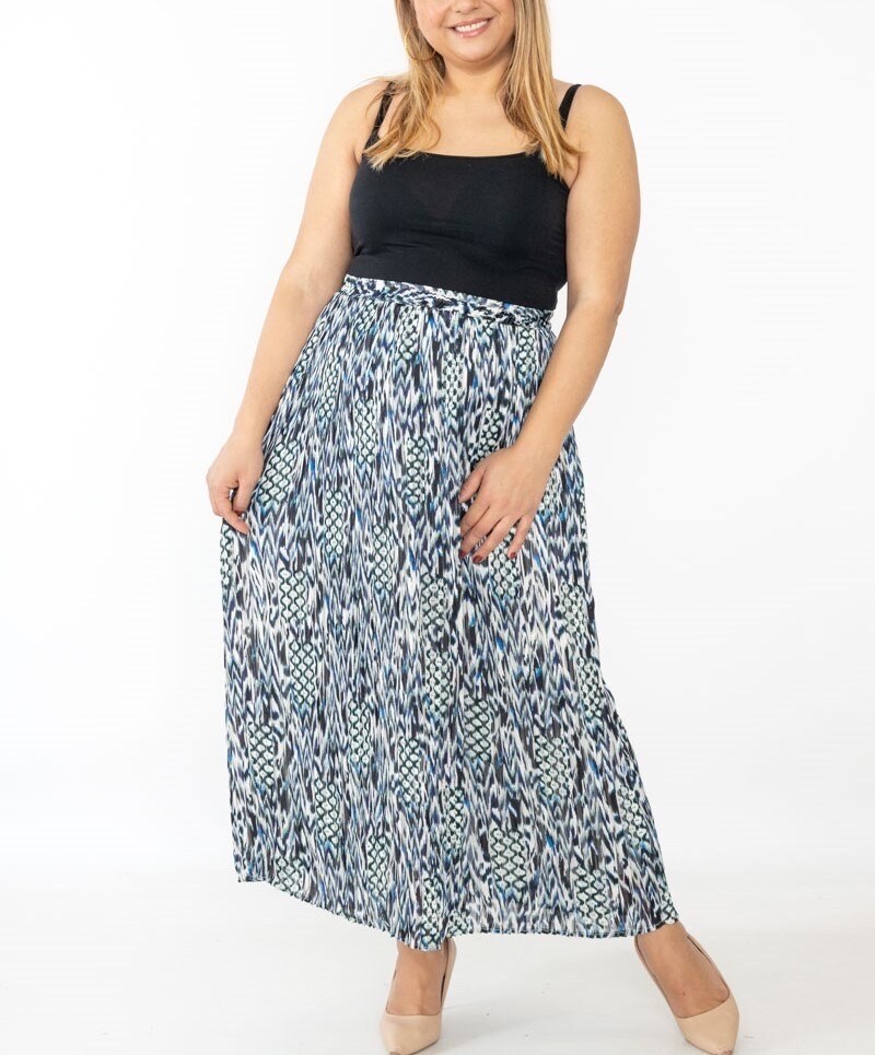 Grossiste Lilie Plus - Jupe longue automnale taille plus, 100% polyester, idéale pour l'hiver 2026. Fabriquée en Chine pour un confort élégant.