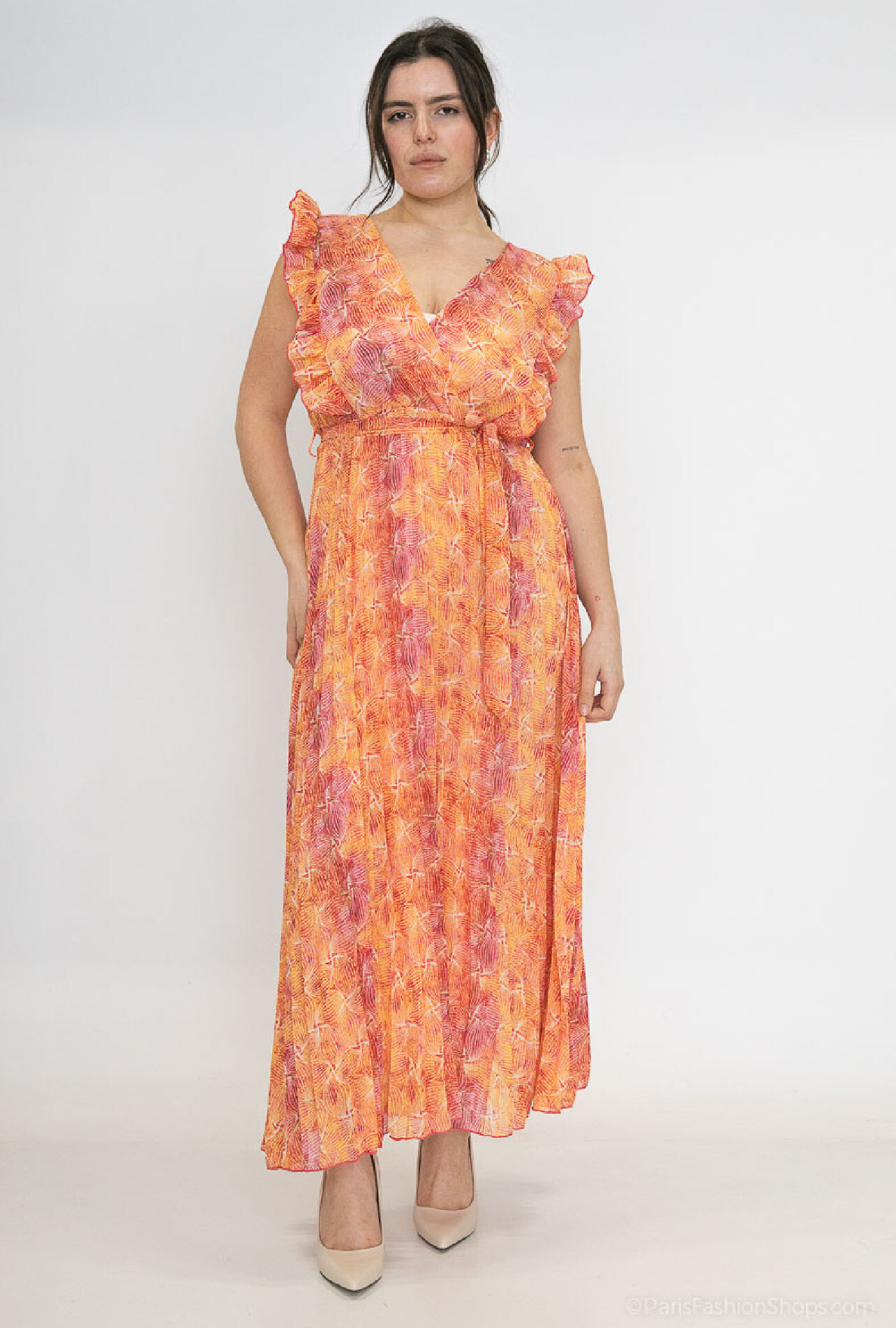 Großhändler Lilie Plus - Maxikleid mit abstraktem Print in Übergröße