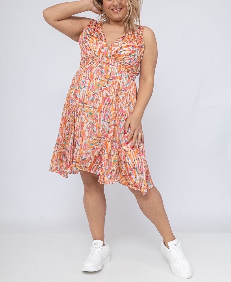 Großhändler Lilie Plus - kurzes Kleid mit Print in Übergröße LXL XLXXL