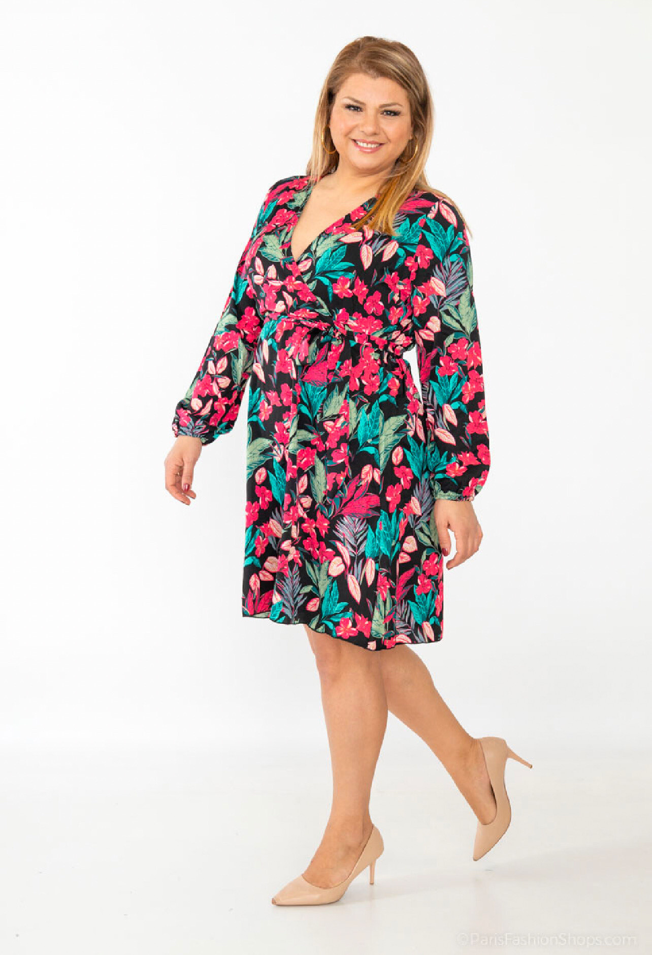 Wholesaler Lilie Plus - wrap dress with exotic floral print plus size