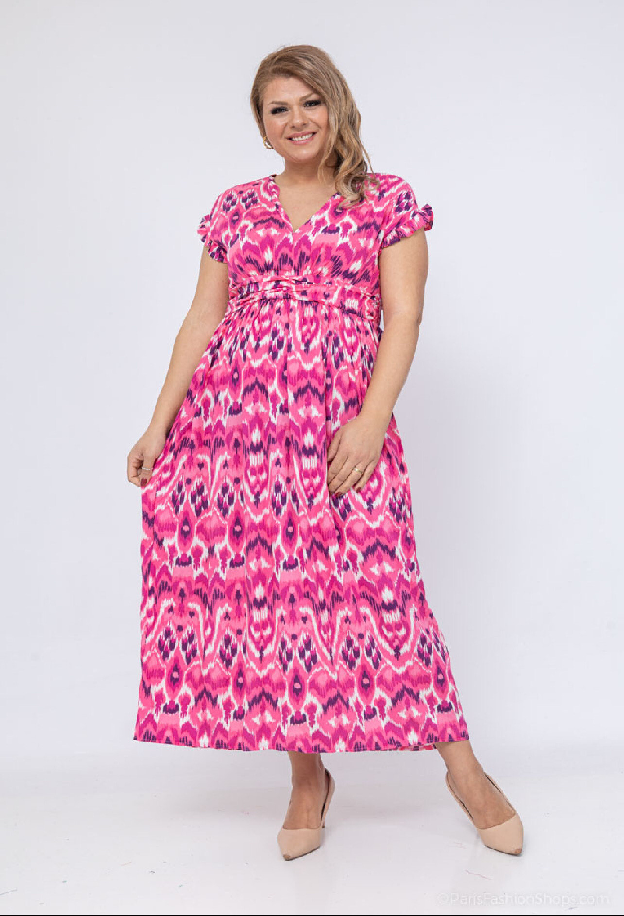 Wholesaler Lilie Plus - long dress in double print size lxl xlxxl