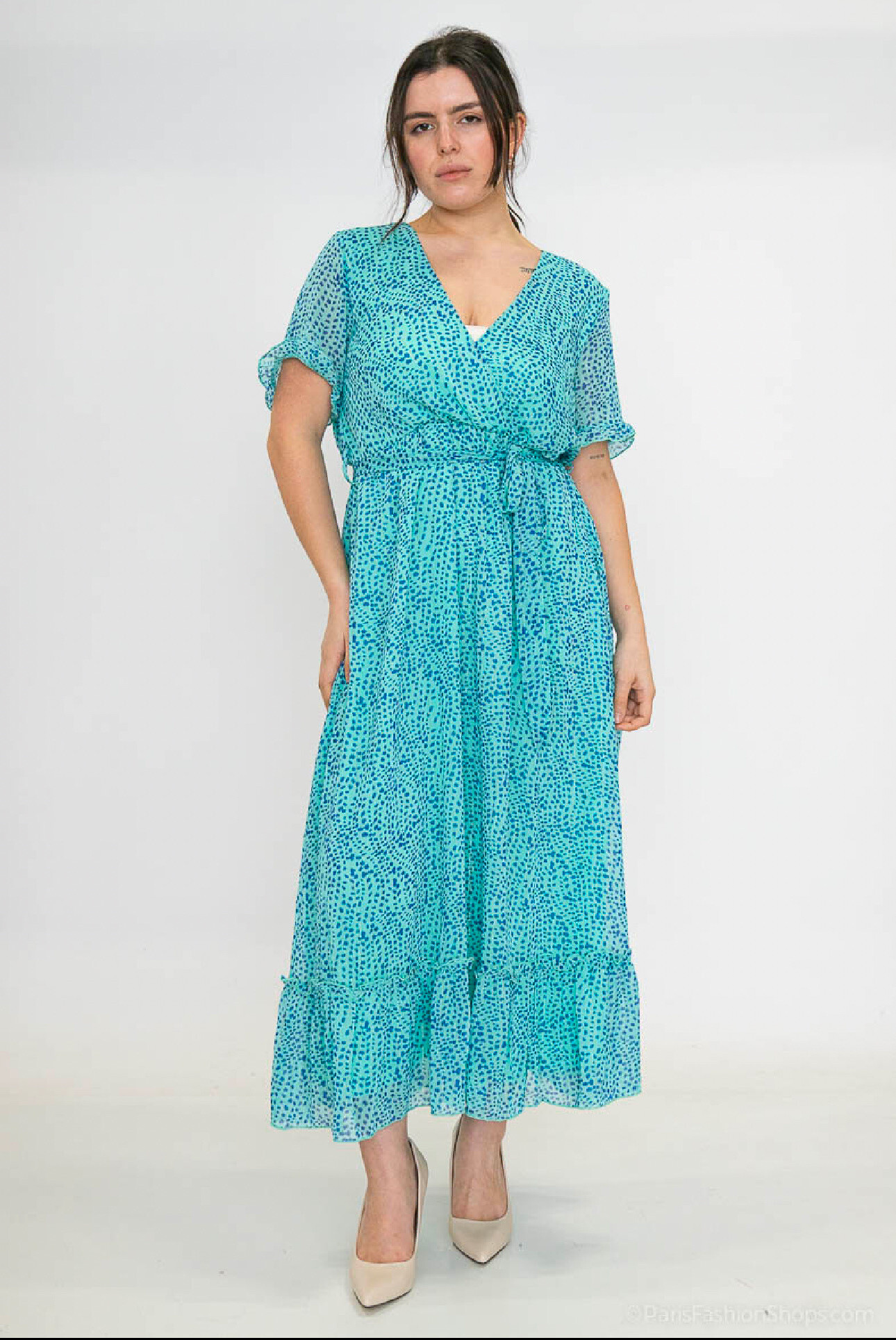 Wholesaler Lilie Plus - Plus Size Blue Leopard Print Maxi Dress