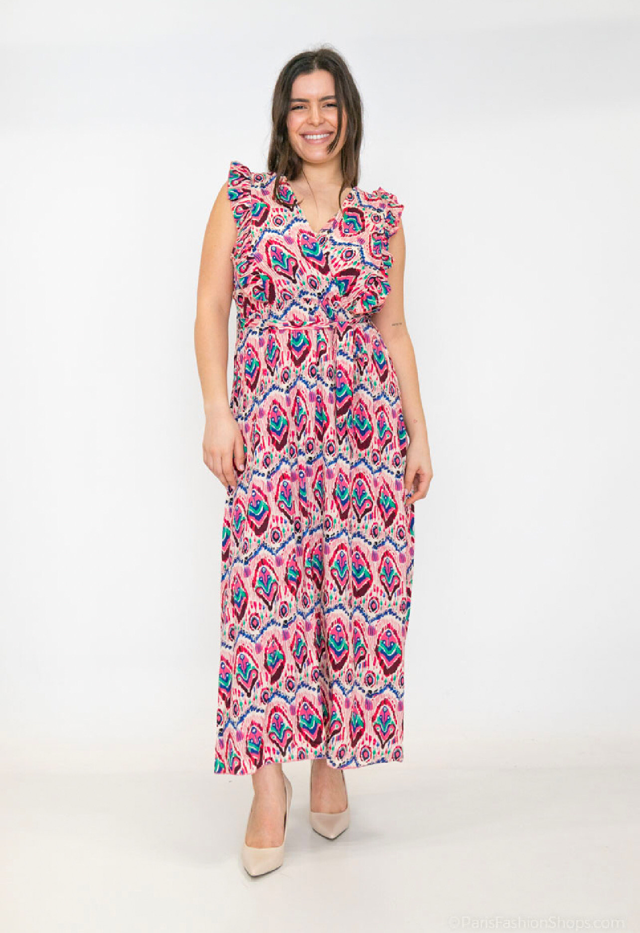 Wholesaler Lilie Plus - Plus size multicolor ethnic pattern long dress