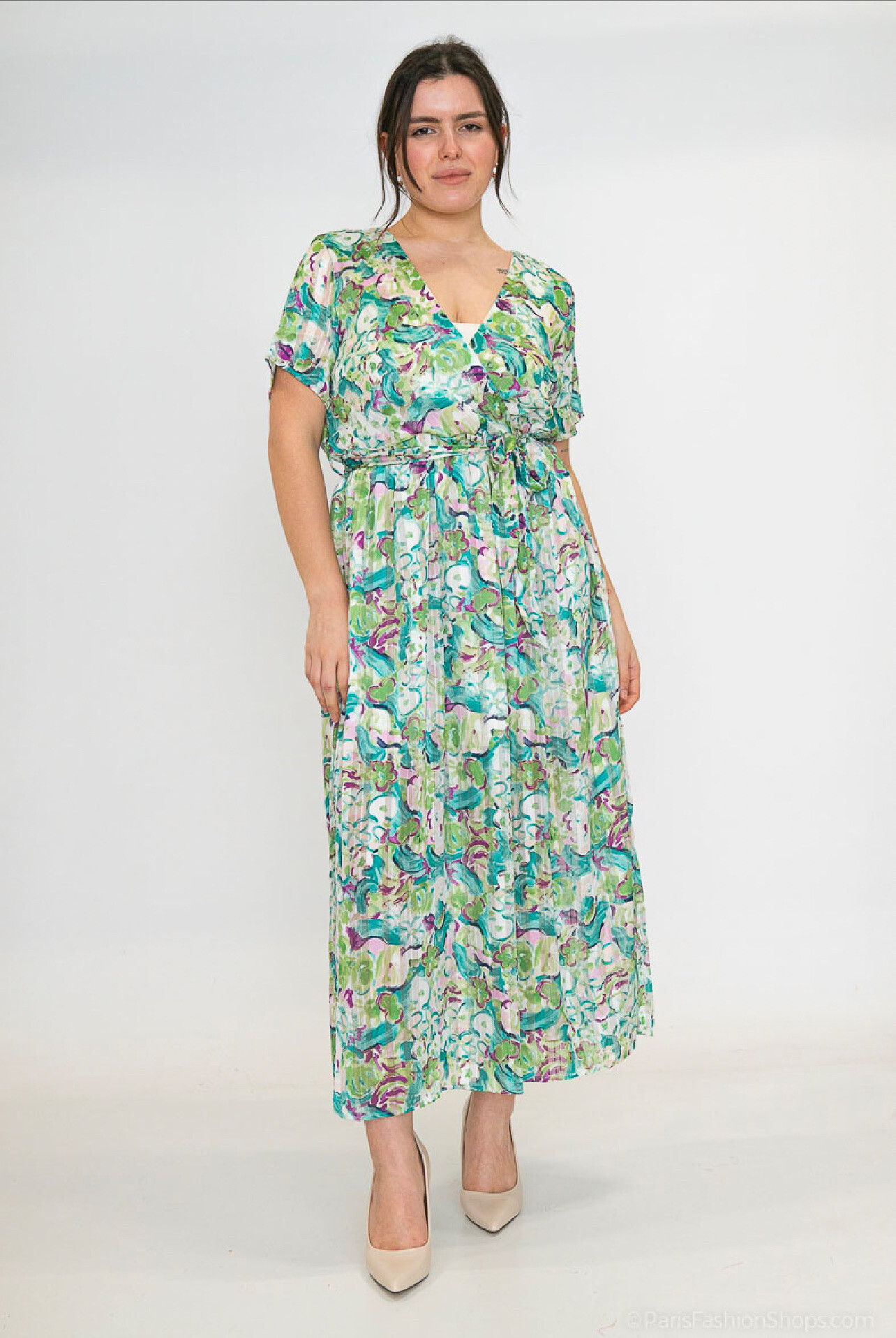 Wholesaler Lilie Plus - Plus size green and purple floral maxi dress