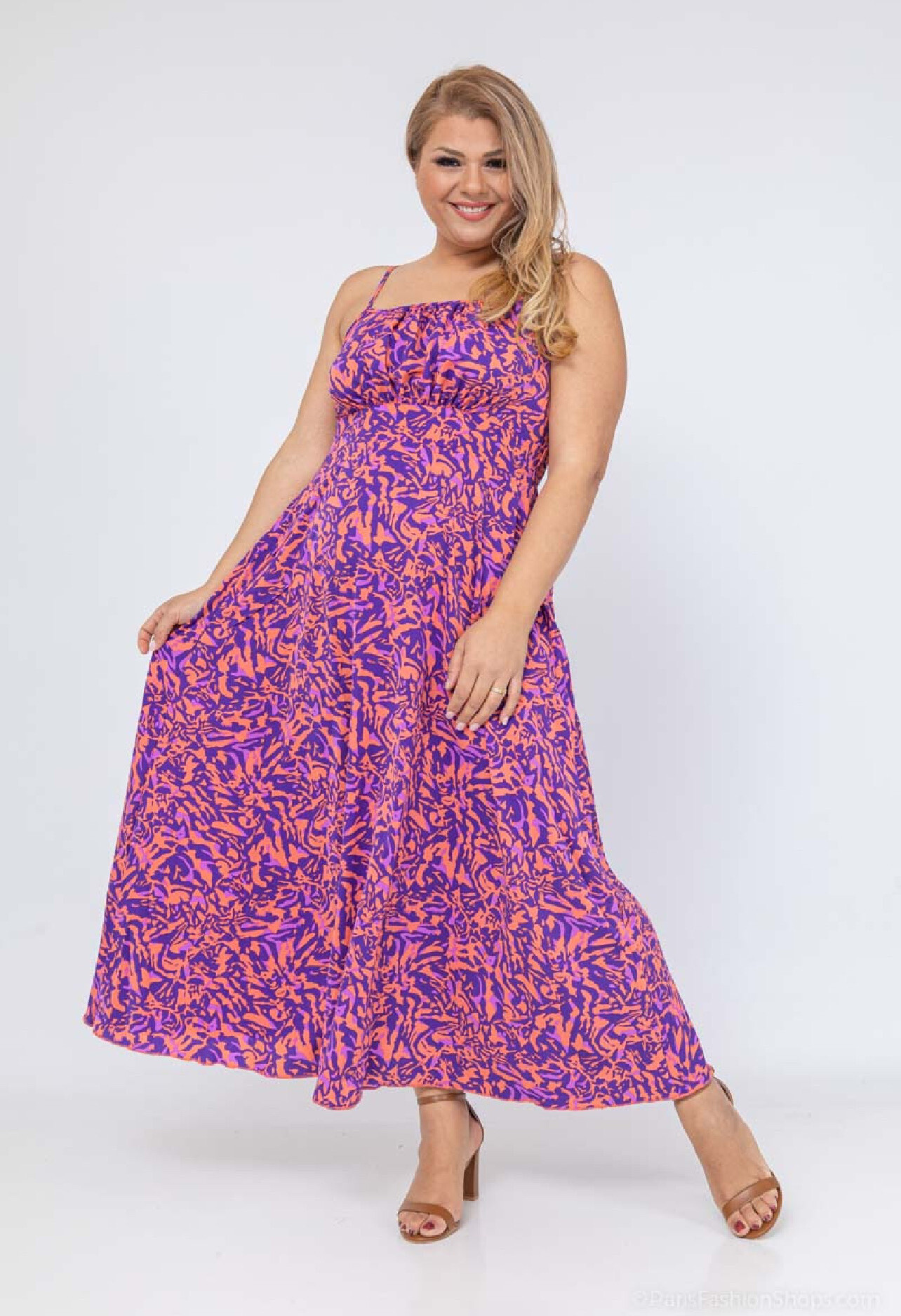 Grossiste Lilie Plus - robe longue en imprime sans doublure double taille lxl xlxxl