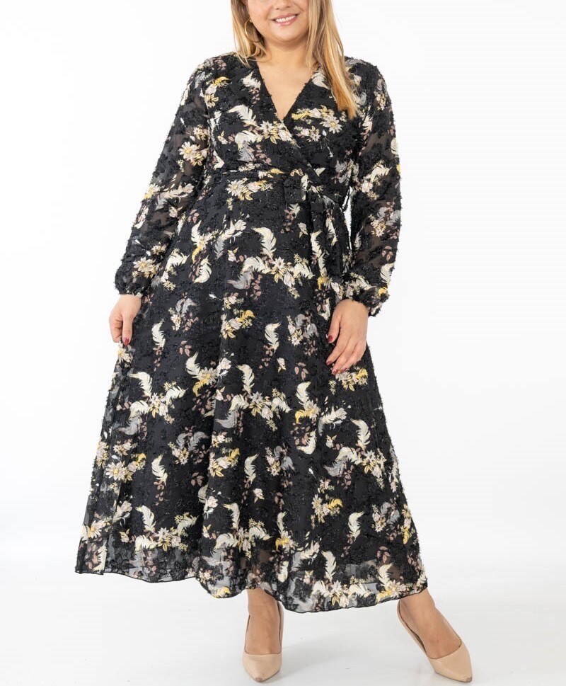 Grossiste Lilie Plus - Robe longue avec imprime taille plus lxl xlxxl