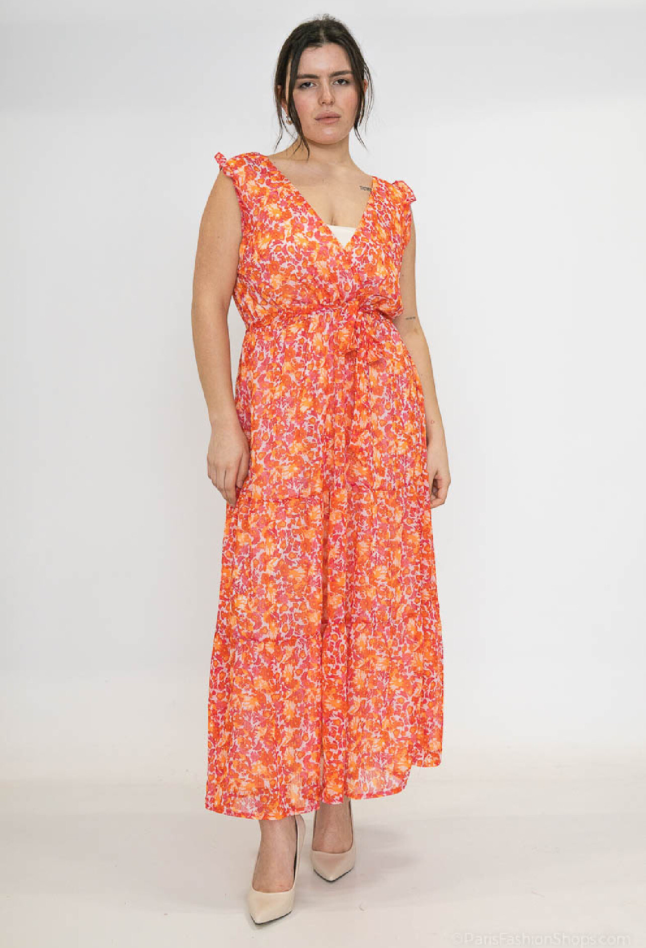 Großhändler Lilie Plus - Plus-Size-Maxikleid mit Blumendruck