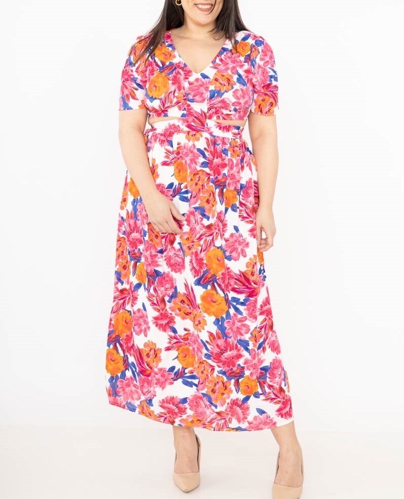Grossiste Lilie Plus - Robe longue avec imprime taille plus lxl xlxxl