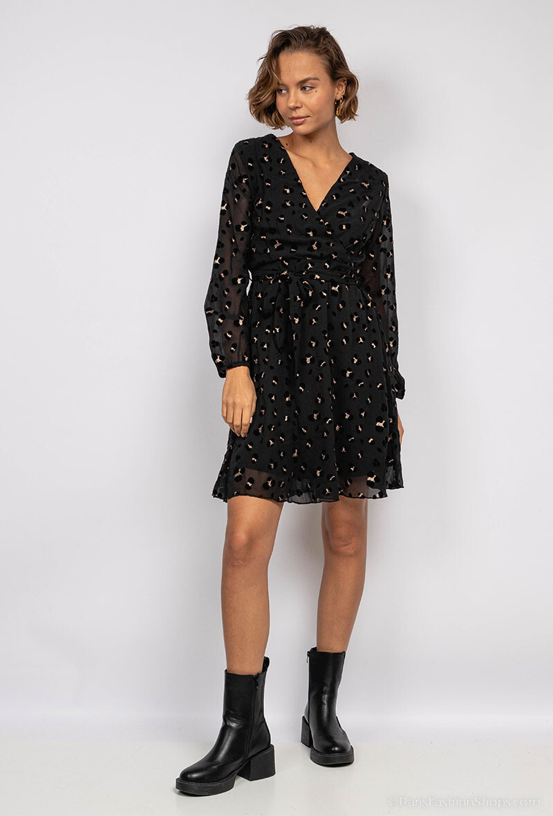 Wholesaler Lilie Rose - Animal print wrap dress with velvet details