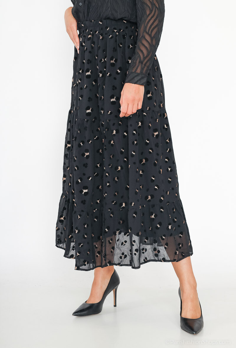 Wholesaler Lilie Rose - animal print skirt with velvet details
