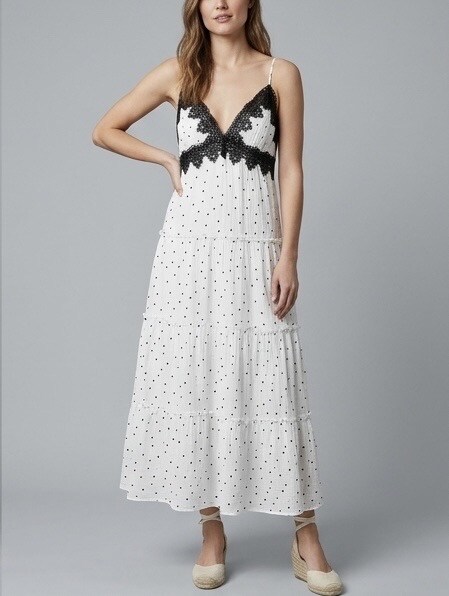 Mayorista Lilie Rose - Vestido largo con tirantes finos y estampado de lunares pequeños