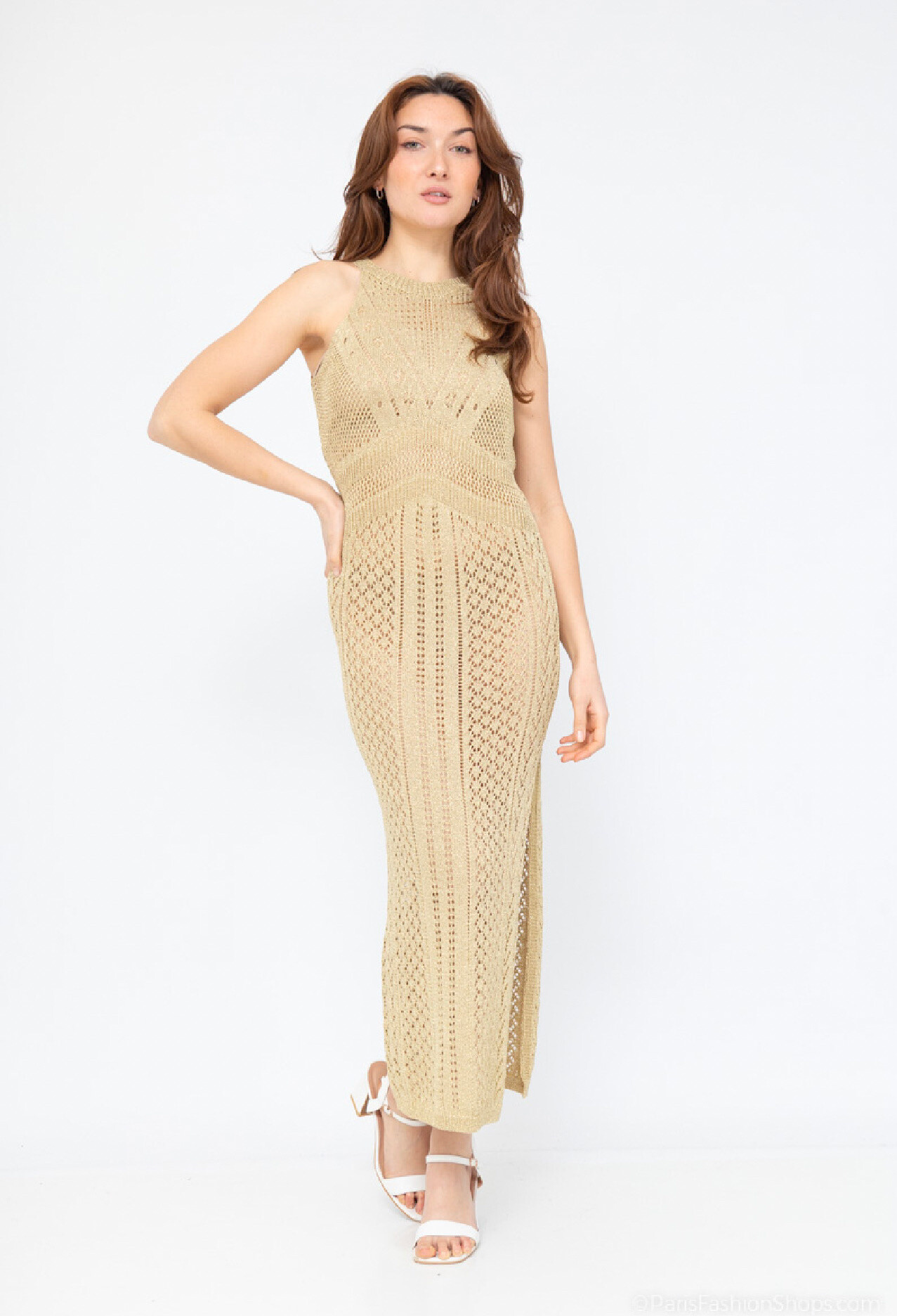 Grossiste Lilie Rose - Robe moulante au crochet avec un design centré vertical