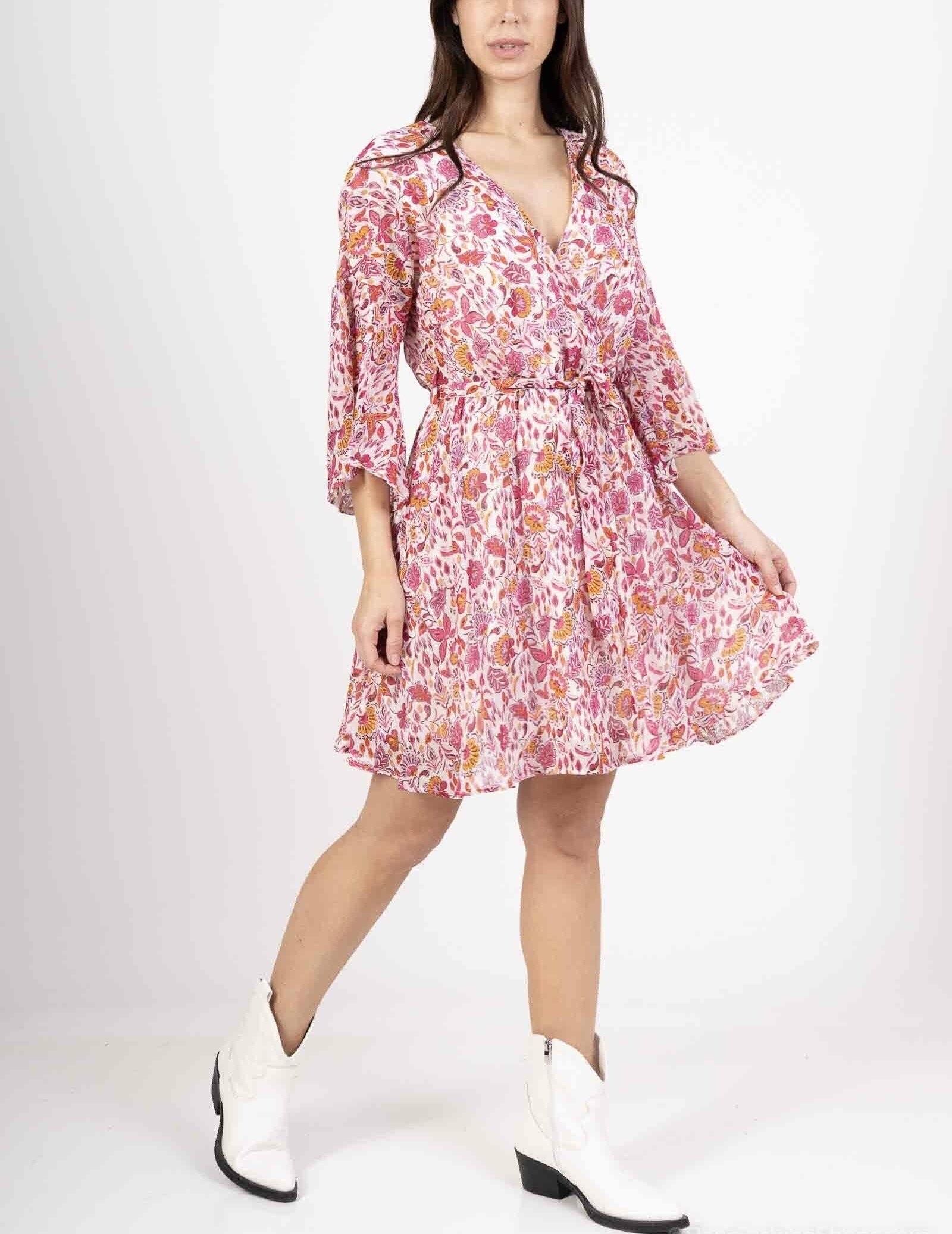 Wholesaler Lilie Rose - Lightweight short dress for summer, 100% polyester, trendy print,