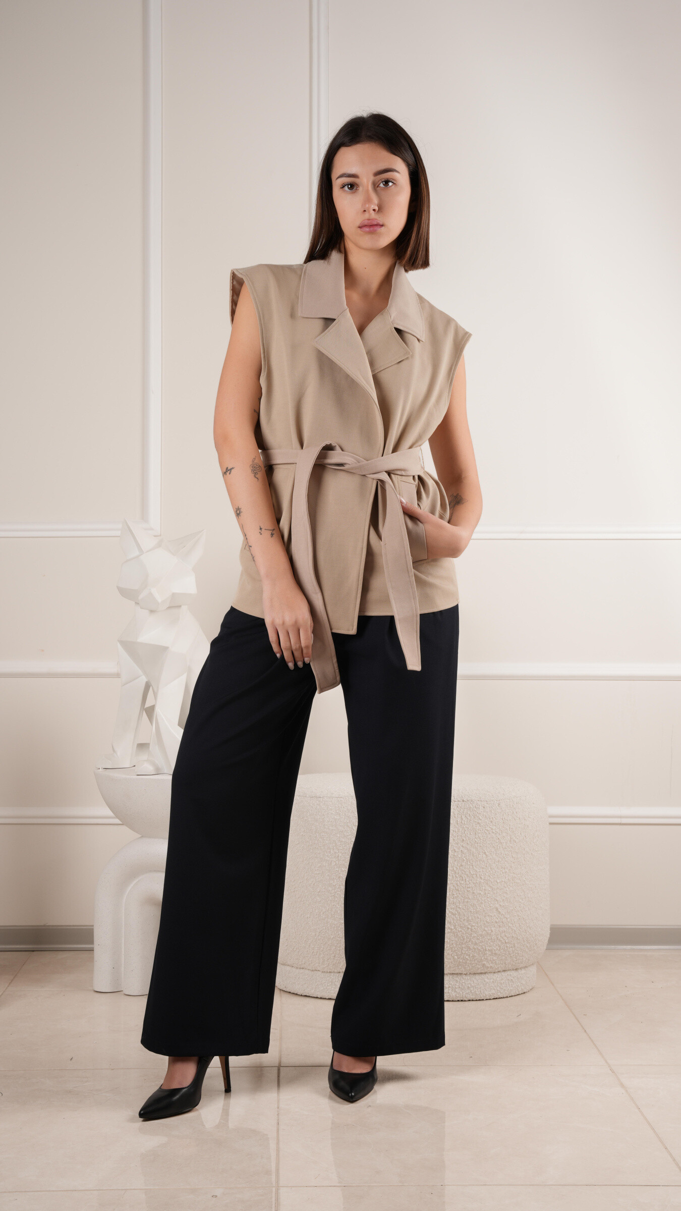 Mayorista LILLA - Blazer superior sin una manga sofisticada con cinturón