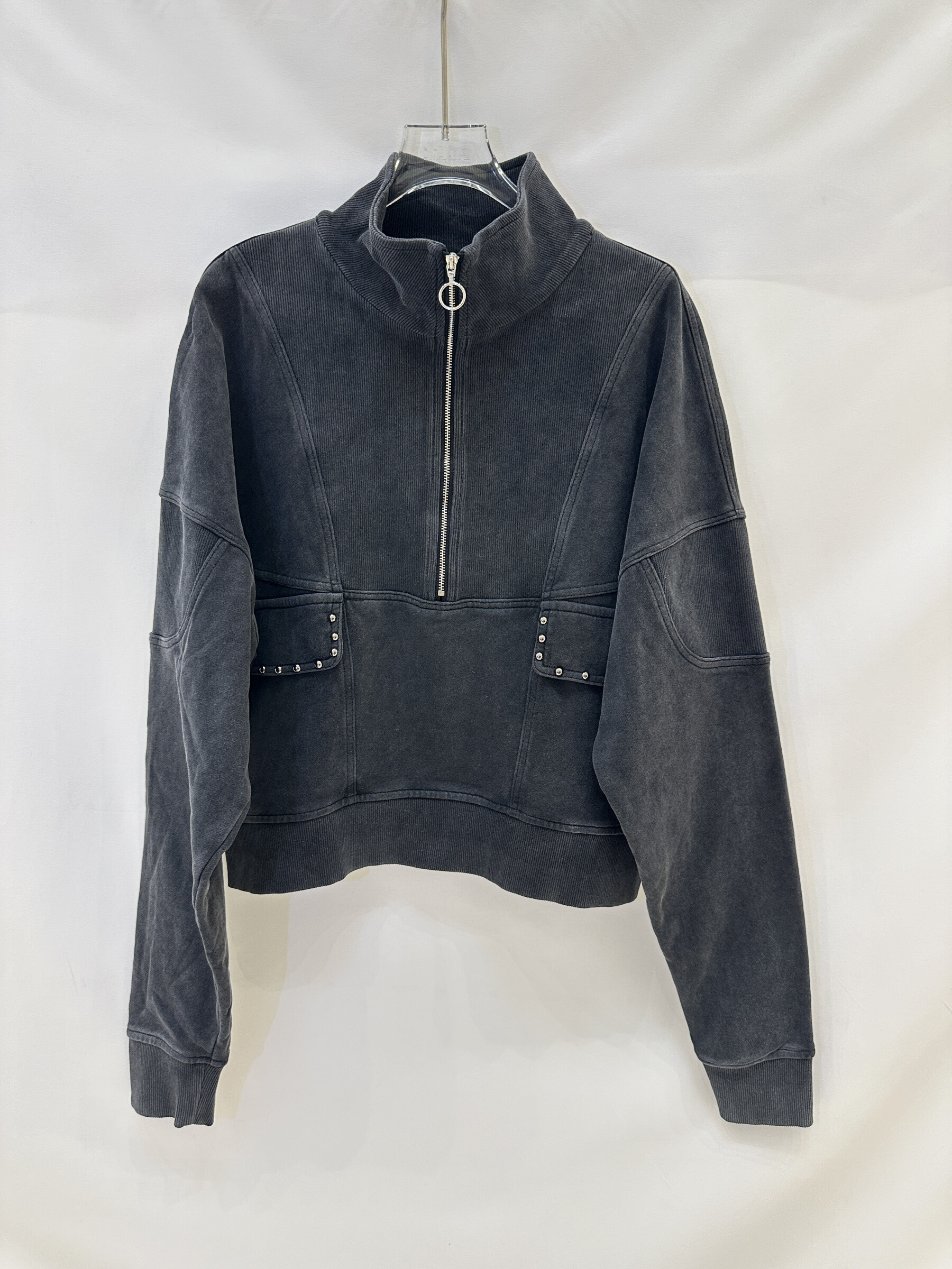 Großhändler LILLA - Denim-Halbreißverschluss-Panel mit Rüscheffekt am Sweatshirt
