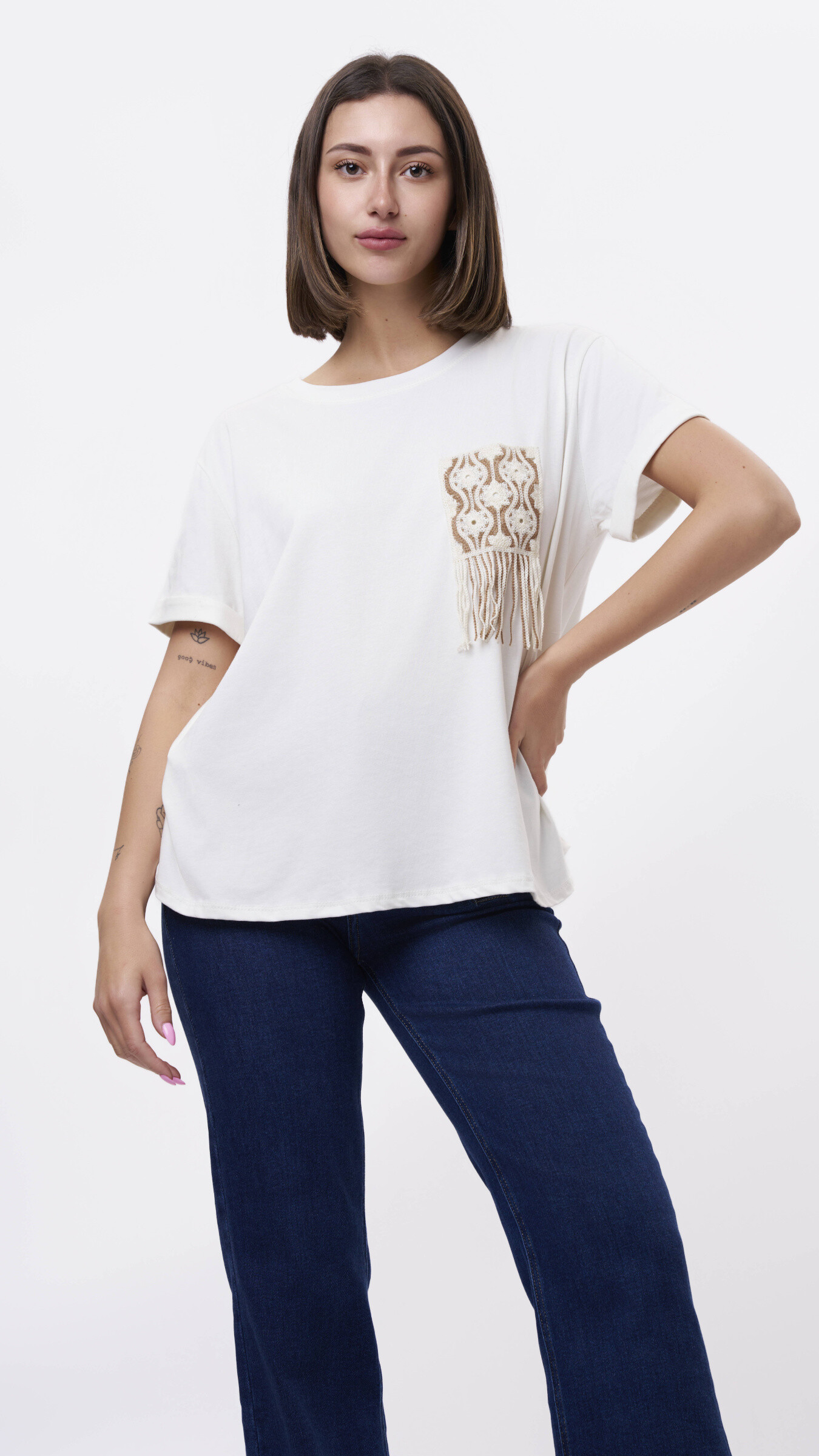 Mayorista LILLA - Camiseta con bolsillos frente a las franjas