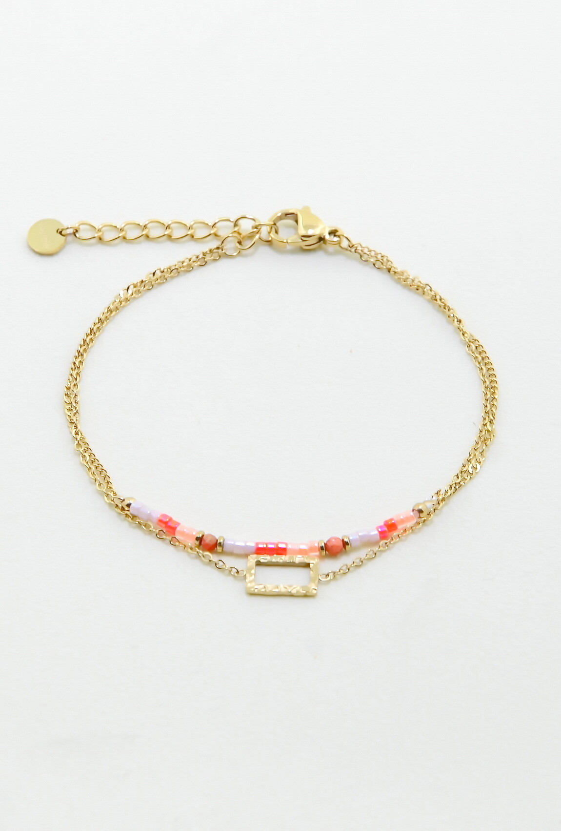 Grossista LILY CONTI - Bracciale a due fili in acciaio inossidabile dorato con pietre e perline di vetro