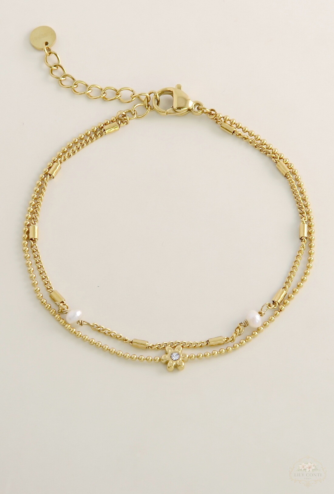 Bracelet Cheville Femme Acier Inoxydable Deux Rangs Chaîne Maillons Avec Boules Charms - Réglable Argent Et Or