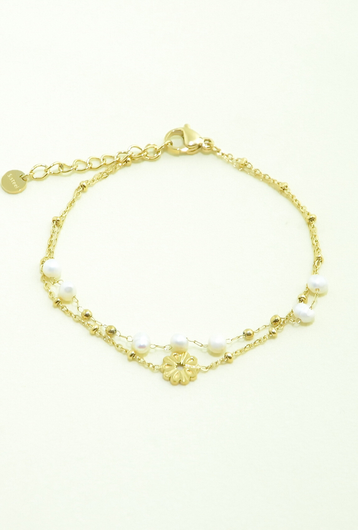 Grossista LILY CONTI - Bracciale in acciaio inossidabile a 2 file, perle coltivate