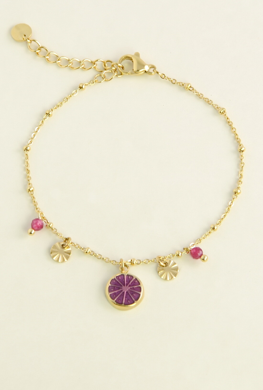 Mayorista LILY CONTI - Pulsera dorada de acero inoxidable con colgante de fruta esmaltada