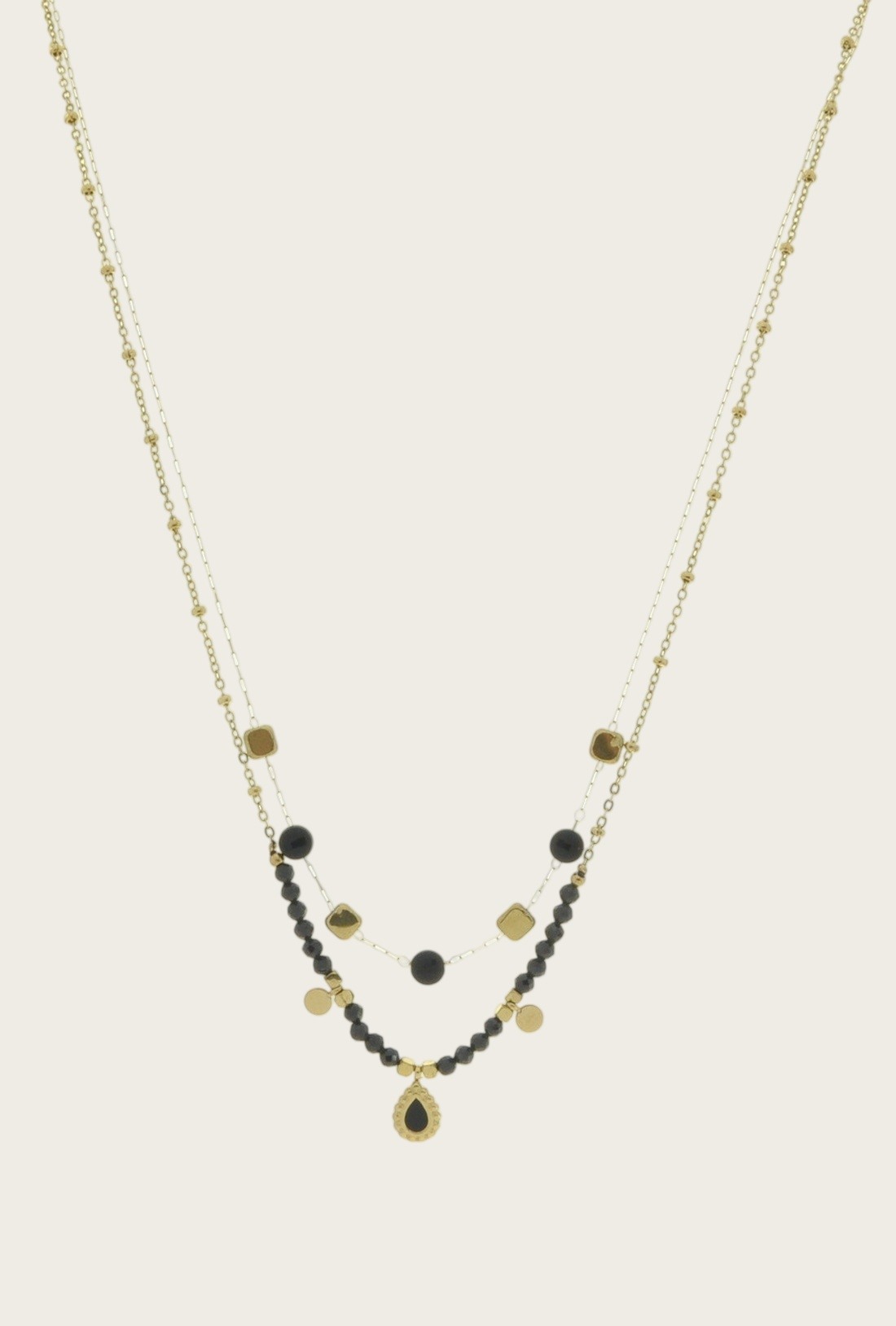 Grossiste LILY CONTI - Collier 2 rangs en acier inoxydable, émail et pendentif goutte