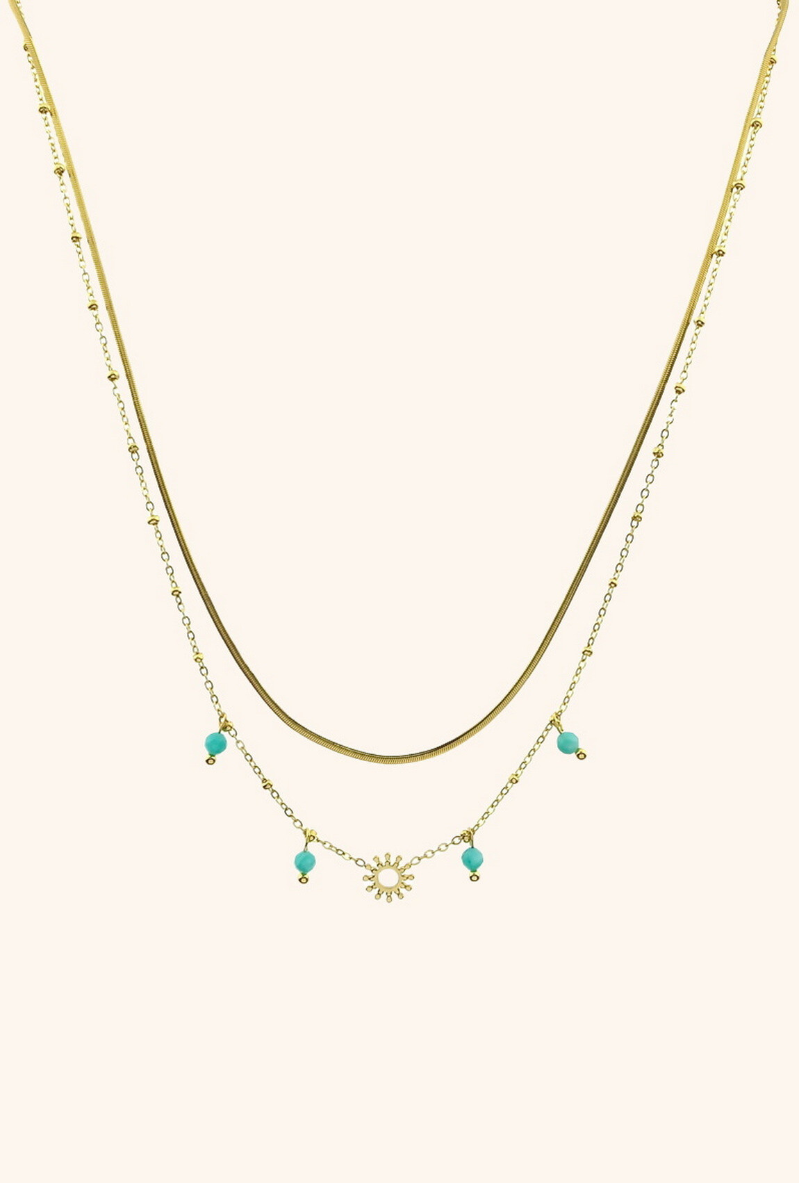 Grossiste LILY CONTI - Collier 2 rangs en acier inoxydable, pierres naturelles