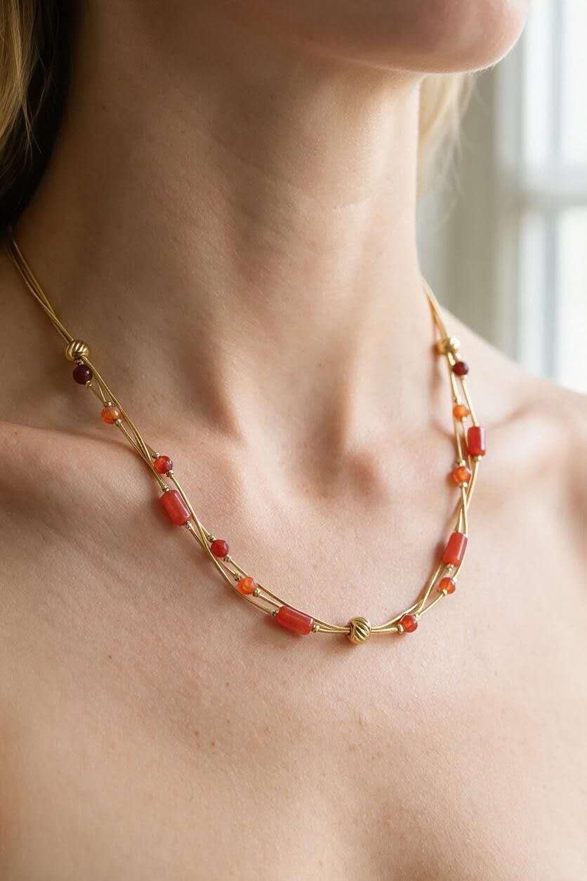 Grossiste LILY CONTI - Collier 3 rangs doré en acier inoxydable avec pierres