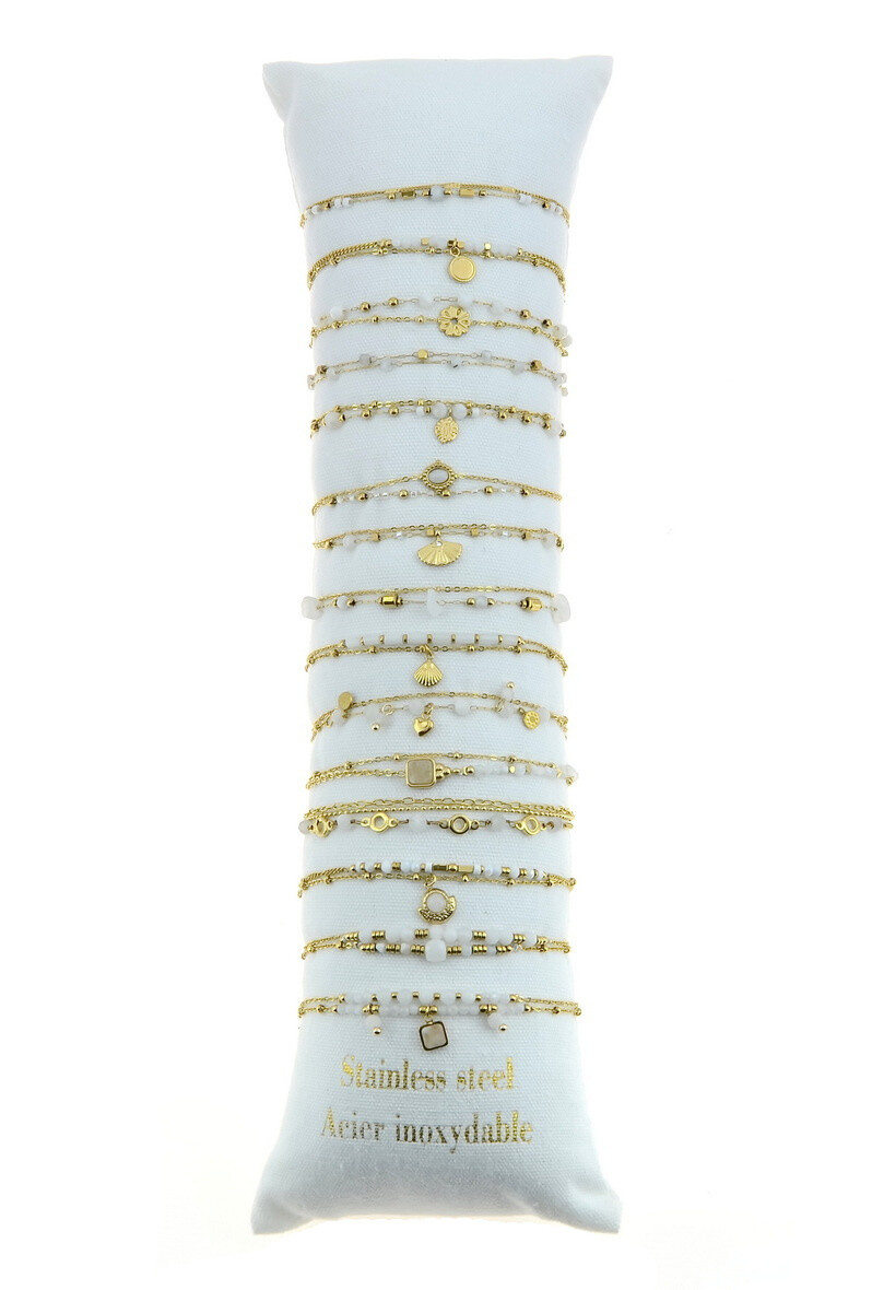 Mayorista LILY CONTI - Juego de 15 pulseras-Acero inoxidable-Dorado-Piedras naturales