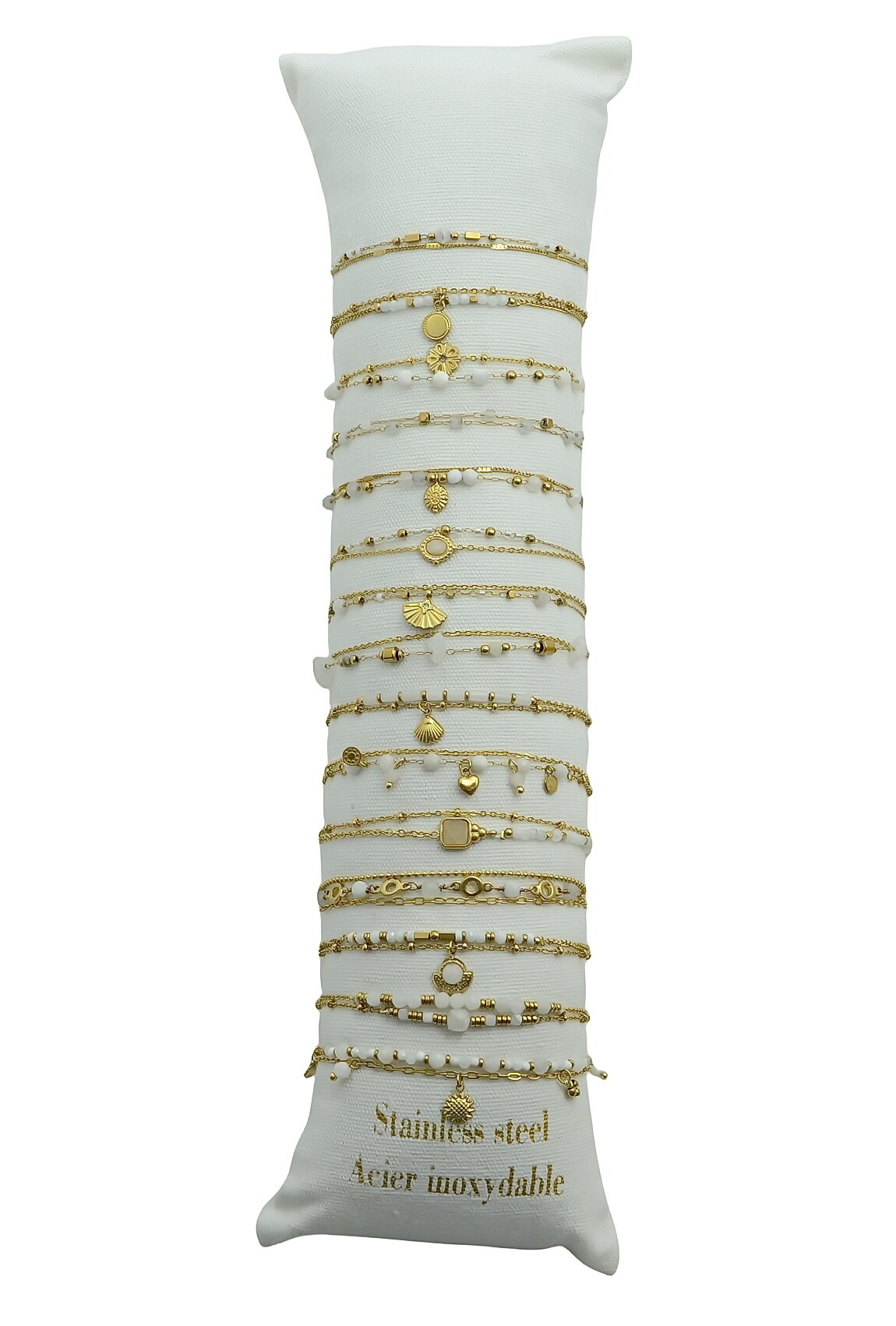 Großhändler LILY CONTI - Set mit 15 Armbändern – Edelstahl – Gold – Natursteine