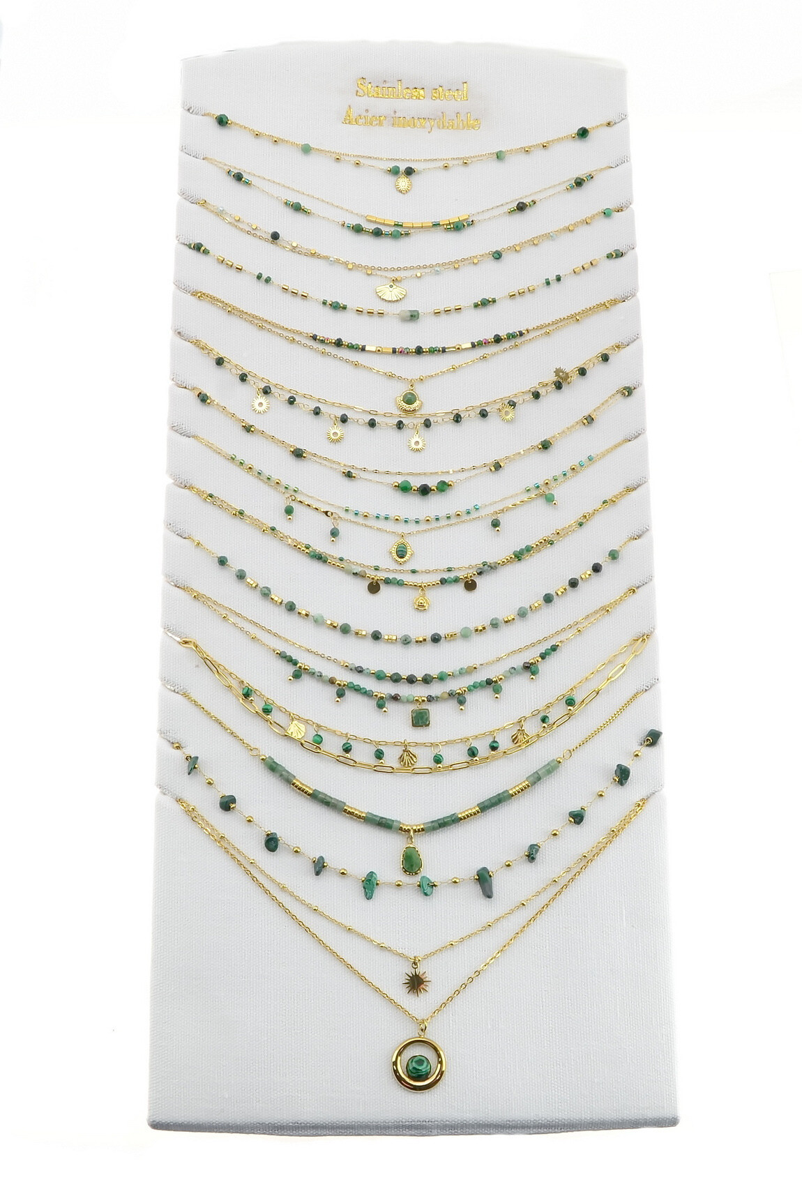 Grossiste LILY CONTI - Ensemble de 15 colliers-Acier inoxydable-Doré-Pierres naturelles