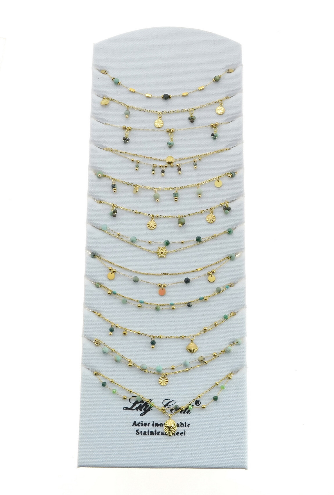 Grossiste LILY CONTI - Lot de 12 Chaînes chevilles-Acier inoxydable-Pierres naturelles