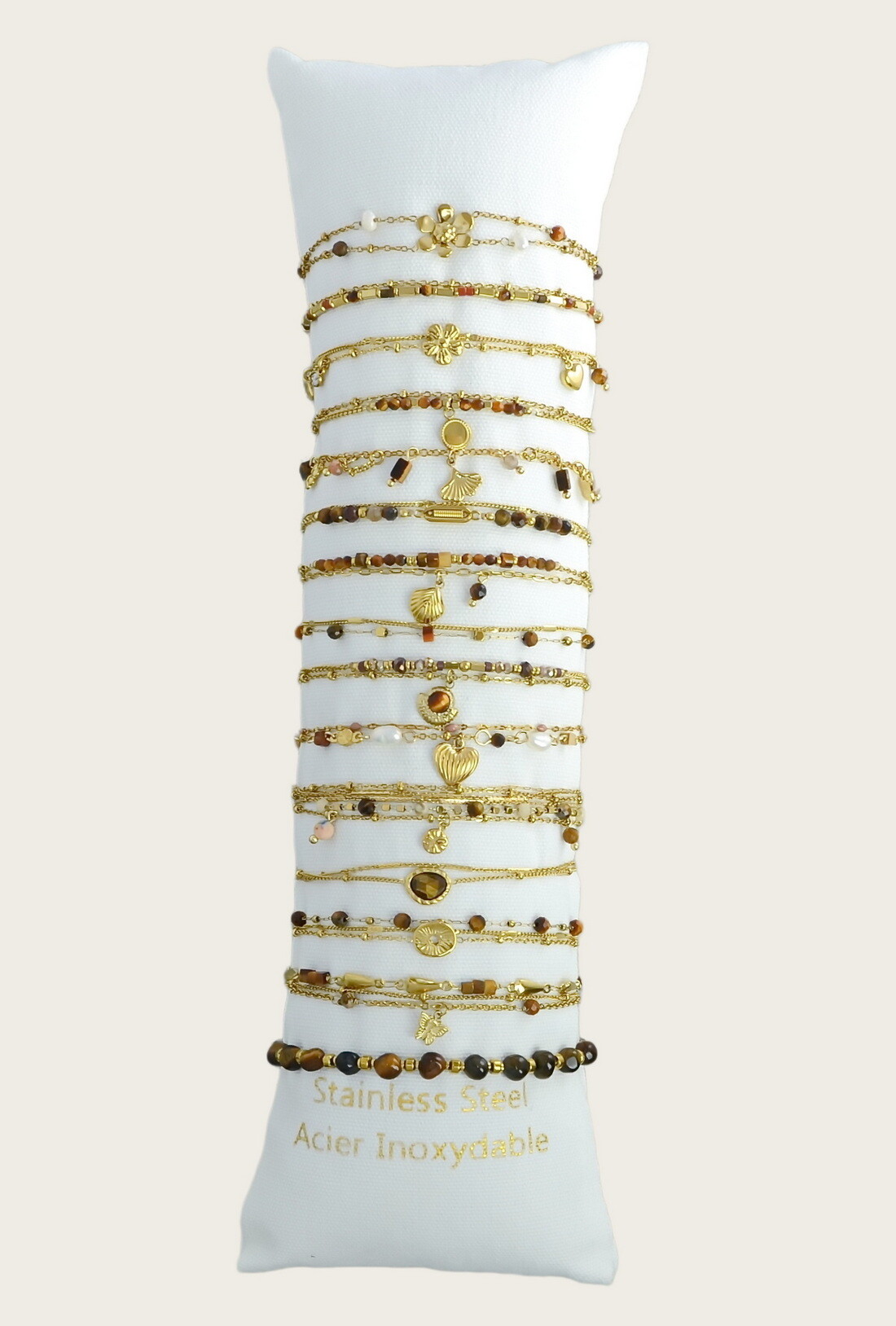 Grossista LILY CONTI - Set di 15 braccialetti in acciaio inossidabile – assortimento di modelli vari con pietre ed elementi decorativi