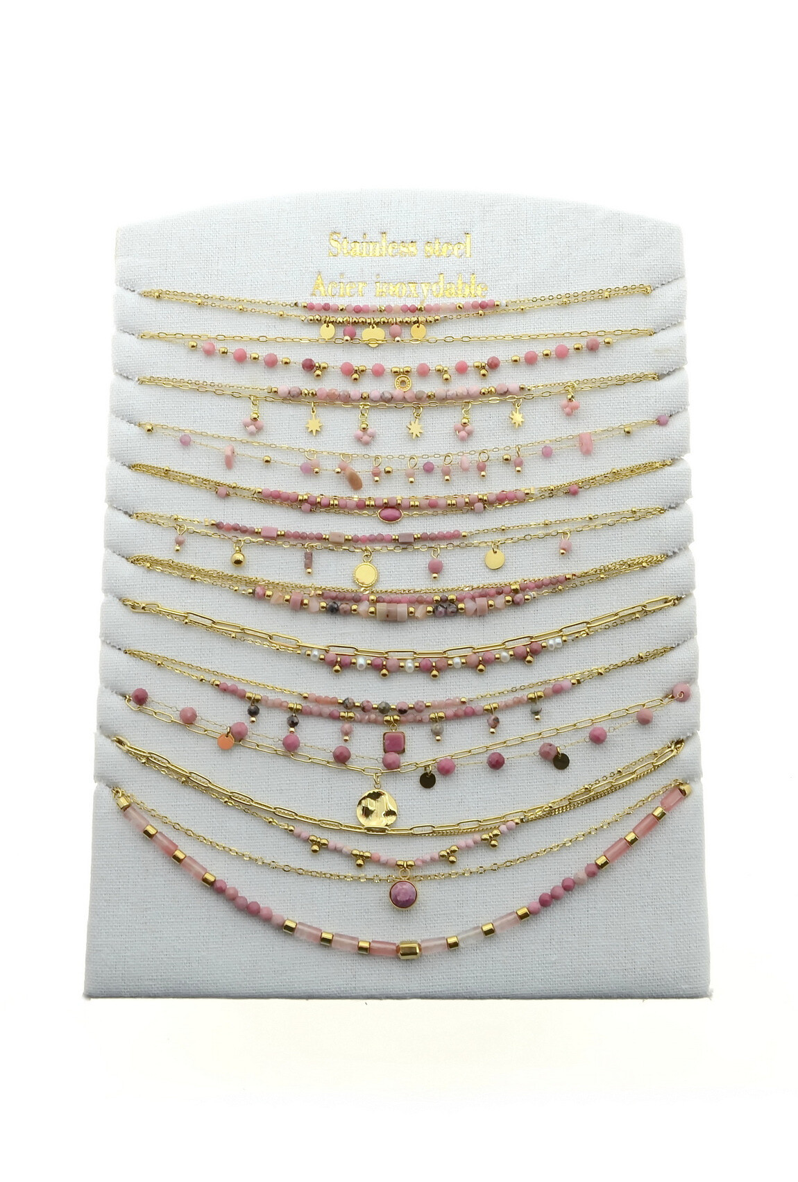 Mayorista LILY CONTI - Conjunto de 12 collares-2 filas y 3 acero inoxidable inoxidable