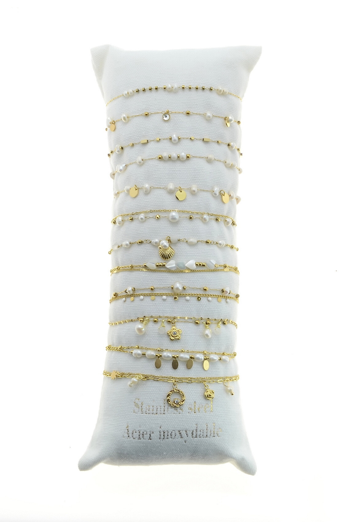 Grossiste LILY CONTI - Lot de 12 bracelets-Acier inoxydable-perles de cultures