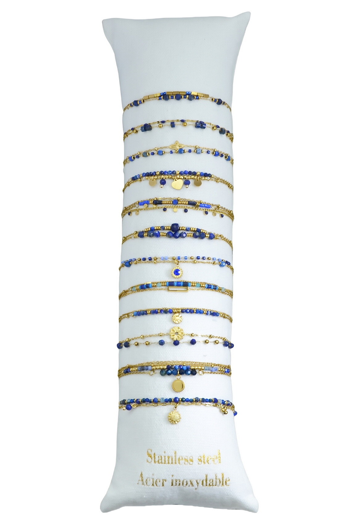 Großhändler LILY CONTI - Set aus 12 Armbändern-Edelstahl-Natursteine
