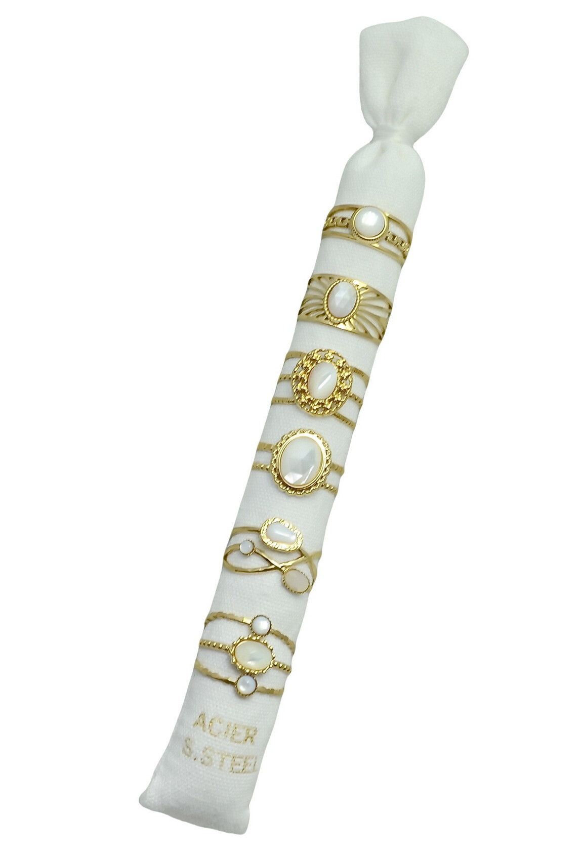 Grossiste LILY CONTI - Lot de 6 Bagues Ajustables-Acier inoxydable-nacre