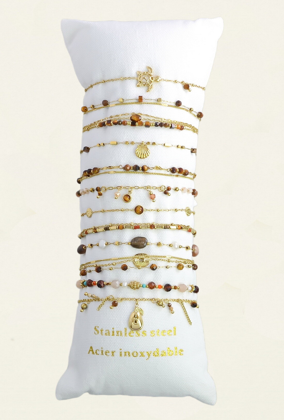 Wholesaler LILY CONTI - Set of 12 gold stainless steel bracelets – stones & other materials