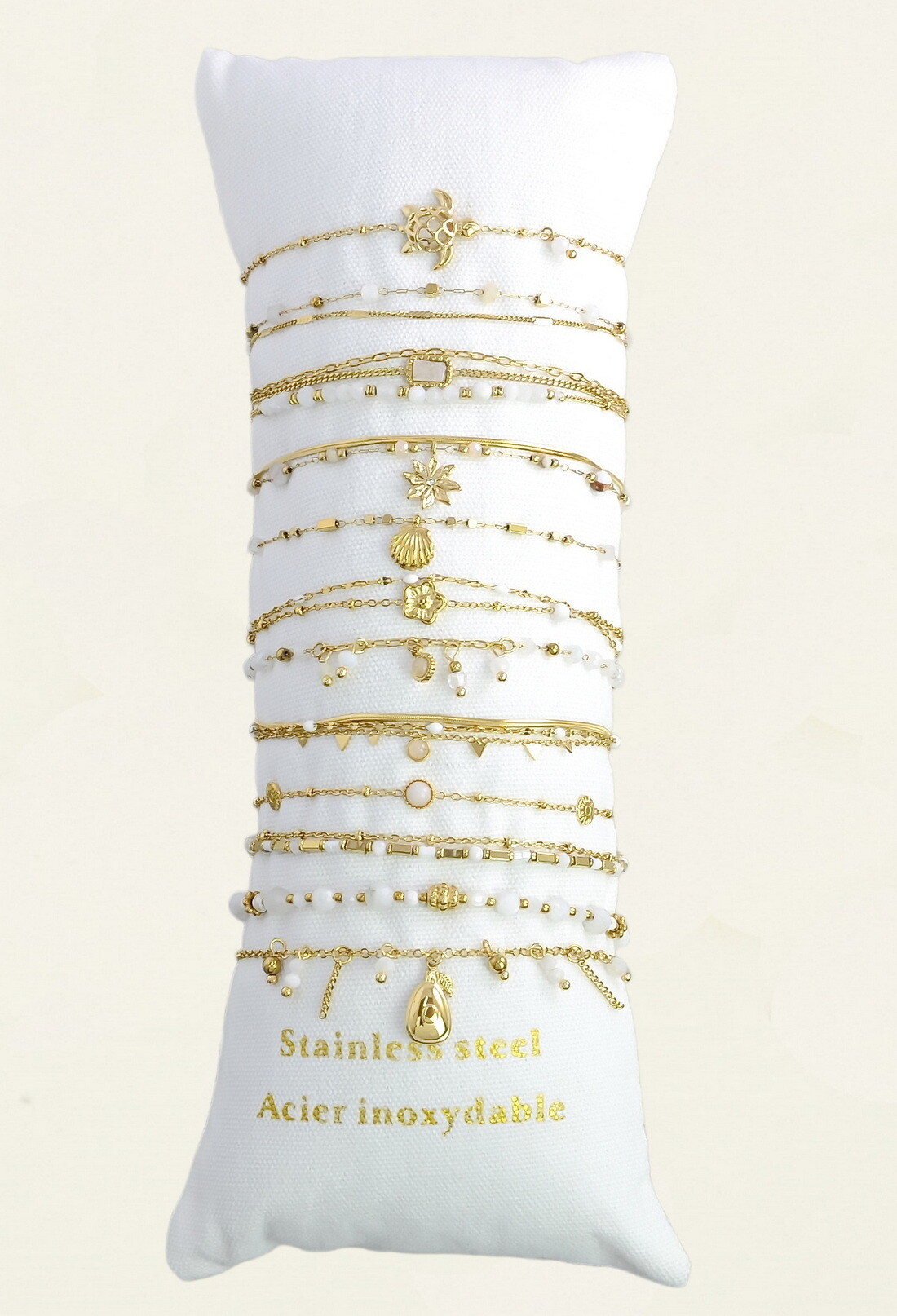 Wholesaler LILY CONTI - Set of 12 gold stainless steel bracelets – stones & other materials