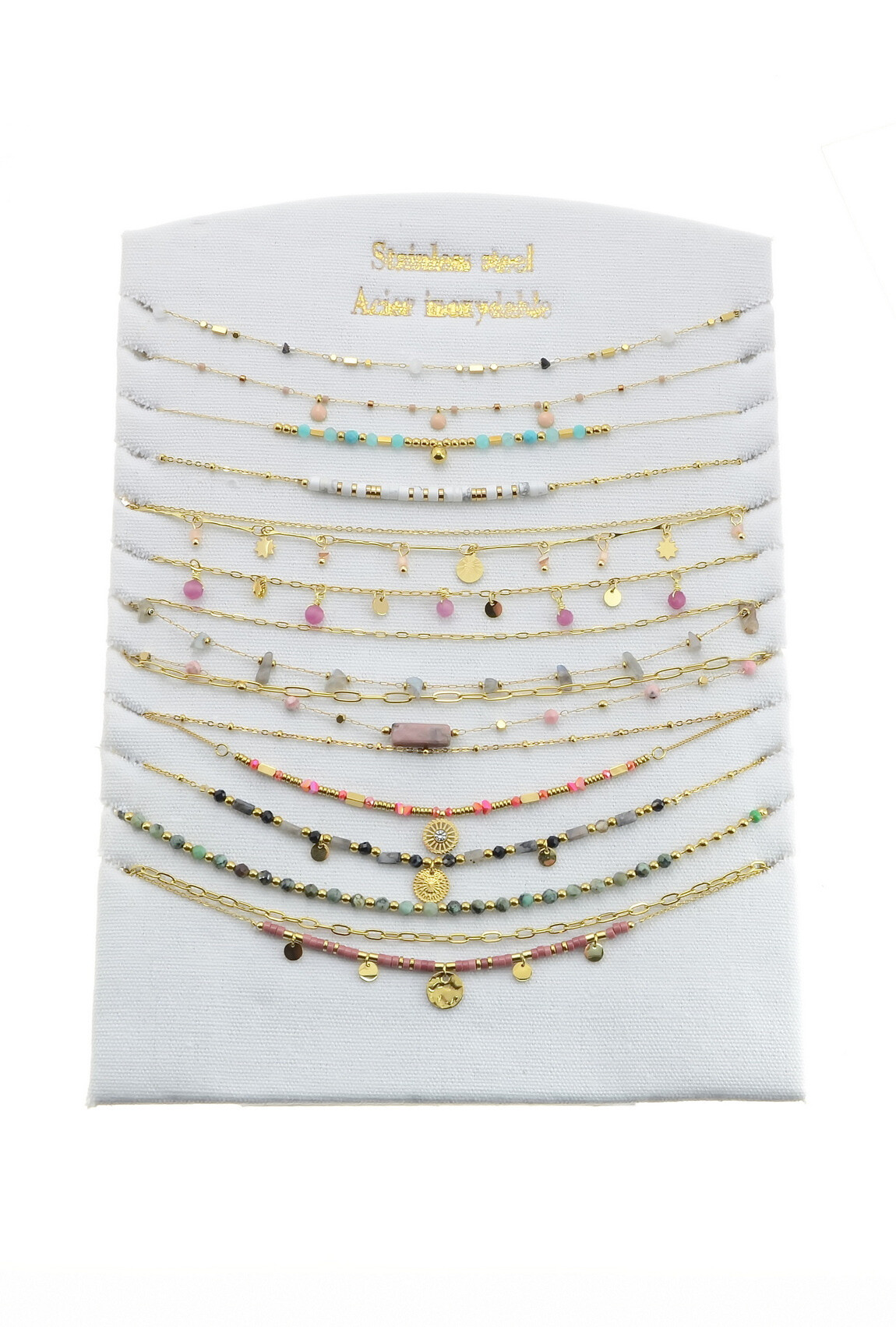 Grossiste LILY CONTI - Lot de 12 colliers-Acier inoxydable-Doré