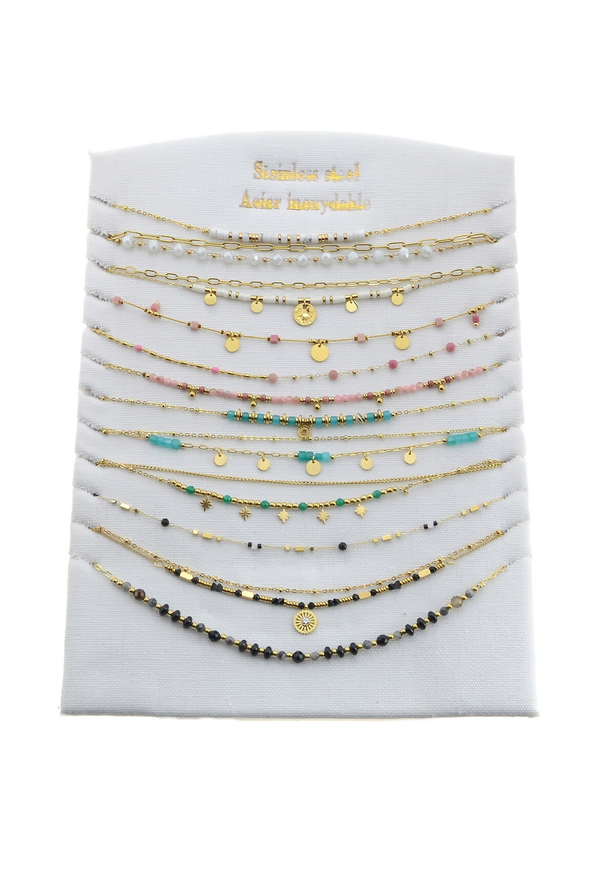 Grossiste LILY CONTI - Lot de 12 colliers-Acier inoxydable-Doré